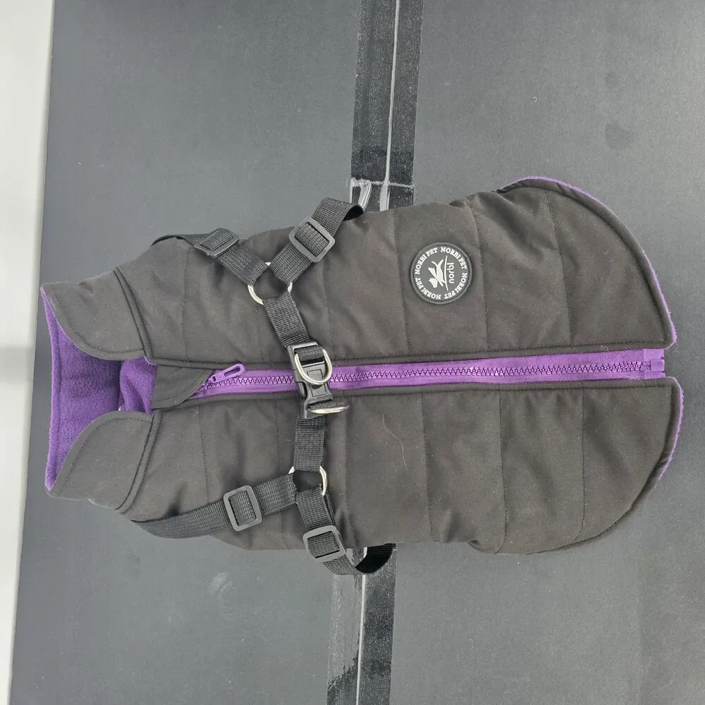 NorbiPet Dog Harness Jacket Large Black Purple Fleece Warm Adjustable Vest